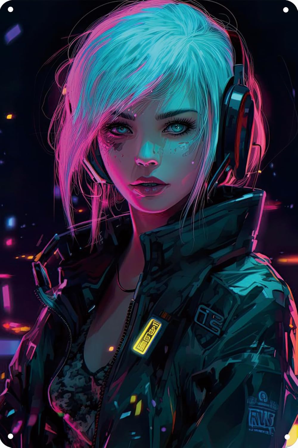 Home Bar And Coffee - Anime Girl Neon Metallo poster in
