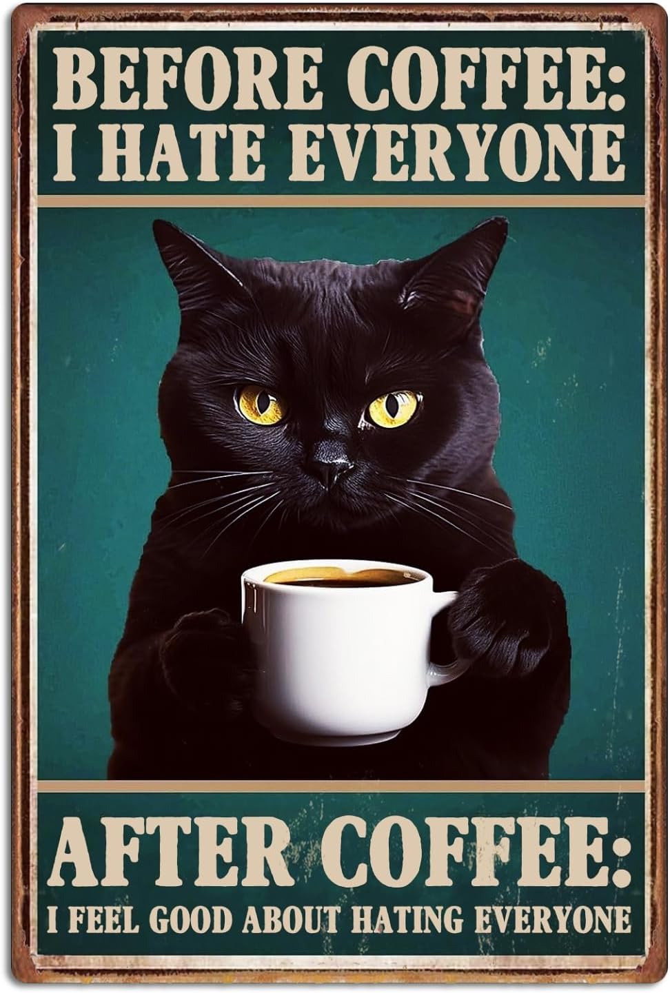 Home Bar And Coffee - Targa in latta vintage con gatto