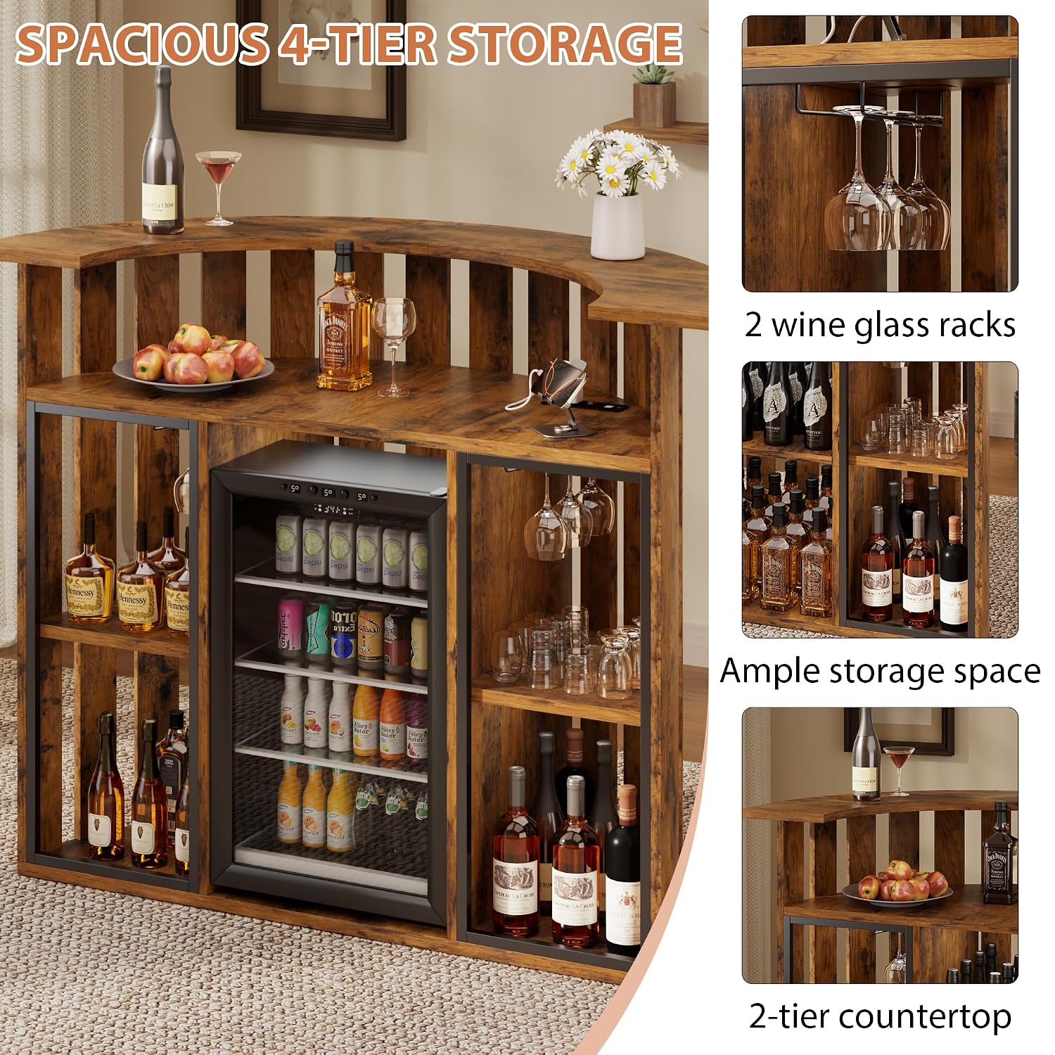 Mobile Bar Rustico in Legno, M - Home Bar And Fridge recensione e prezzo